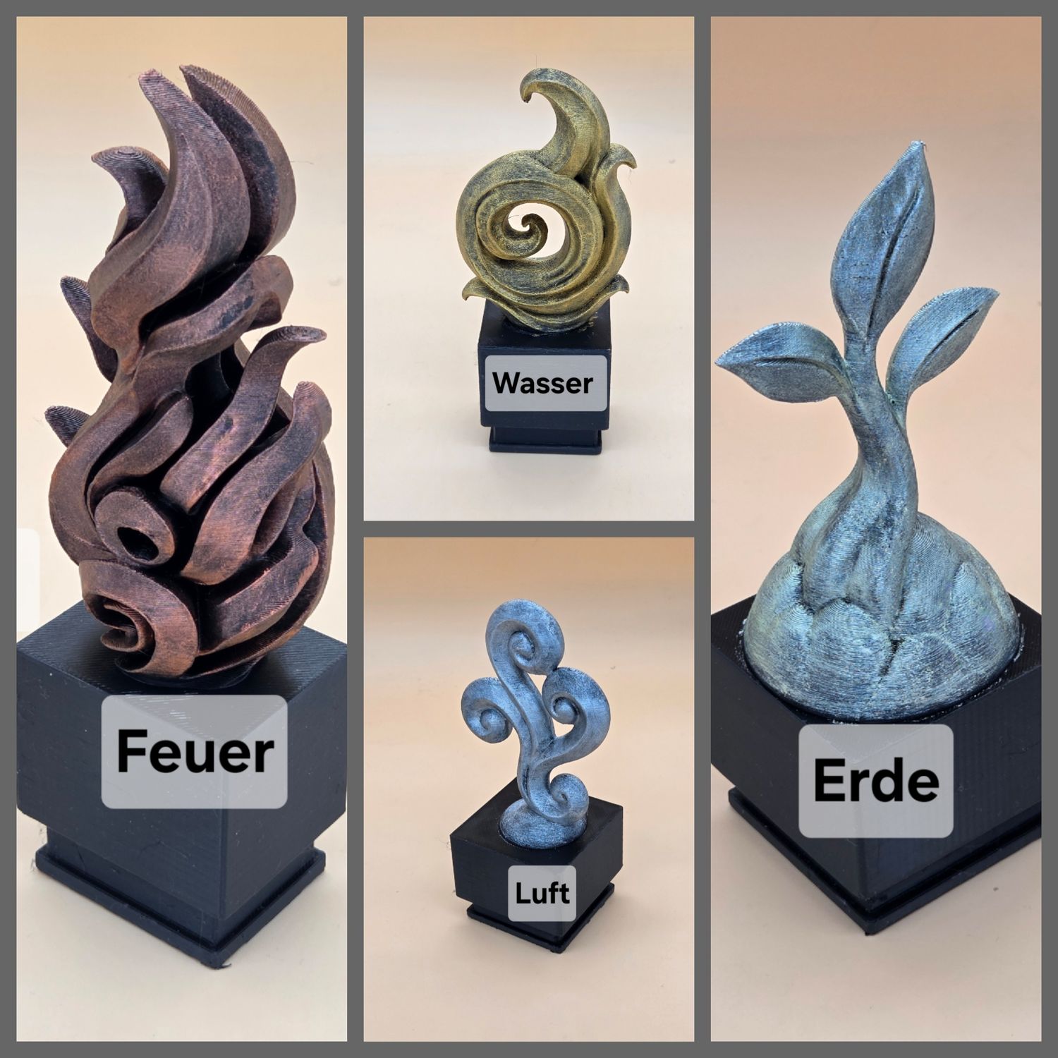 Deko Statue vier Elemente (Wasser, Erde, Luft und Feuer) in verschiedenen Patinierungen erhältlich. Je