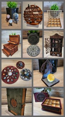 Alles an Zubehör für Schmuck, Kristalle, Edelsteine, spirituelles und Deko/Geschenkartikel aus Holz.