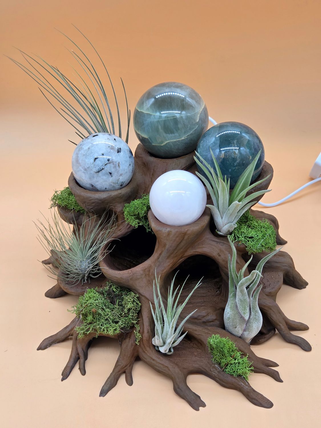 LED Baum Wurzel, handbemalt. Kristall Edelstein Kugel Halter