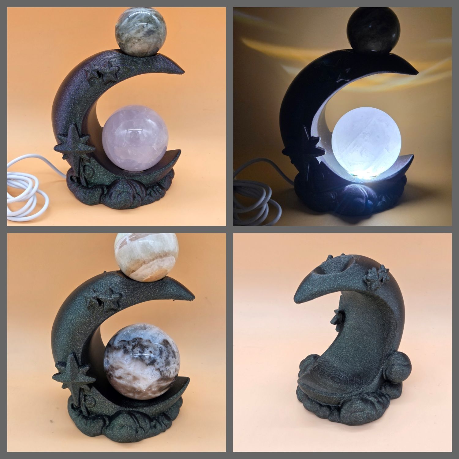 Kristall Edelstein Kugelhalter Mond in zwei Ausführungen und diversen Farben, ab Kristall Edelstein Kugelhalter Mond in zwei Ausführungen und diversen Farben, ab