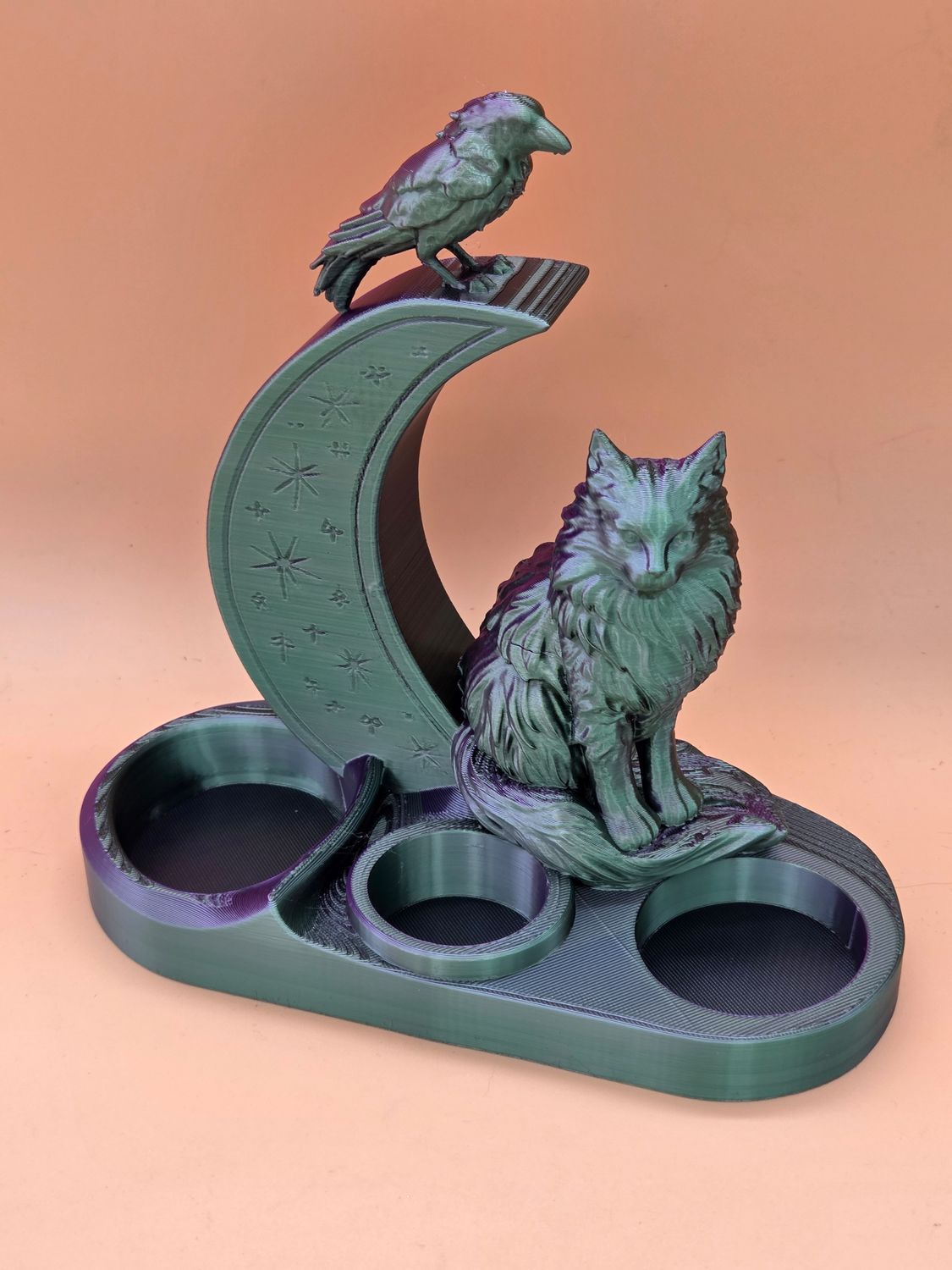 Deko Mond mit Katze und Rabe. Kristall, Edelstein Kugelhalter. In verschiedenen Farben erhältlich. Ab 13.95€