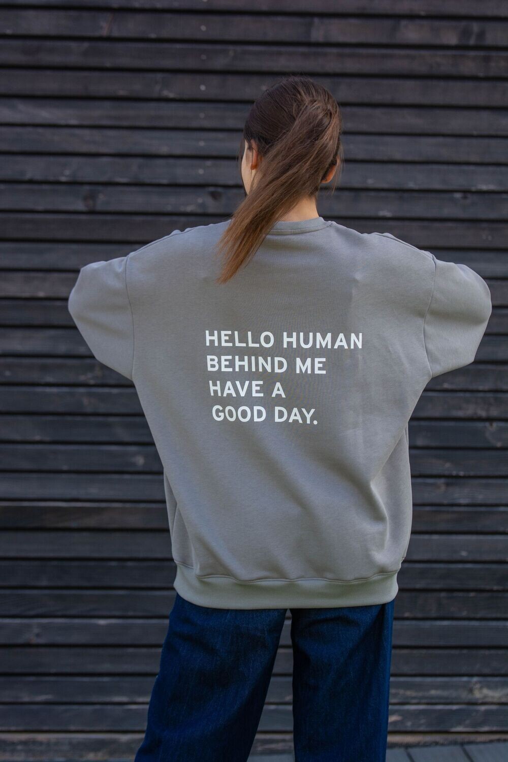 Sweater aus kuscheligem ORGANIC BRUSHED SWEAT "hello human"