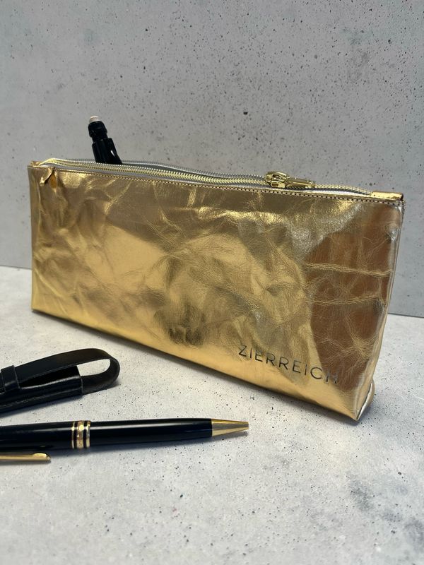 Federmäppchen / Etui aus SnapPap / veganes Leder / Kraftpapier in Gold Federmäppchen / Etui aus SnapPap / veganes Leder / Kraftpapier in Gold