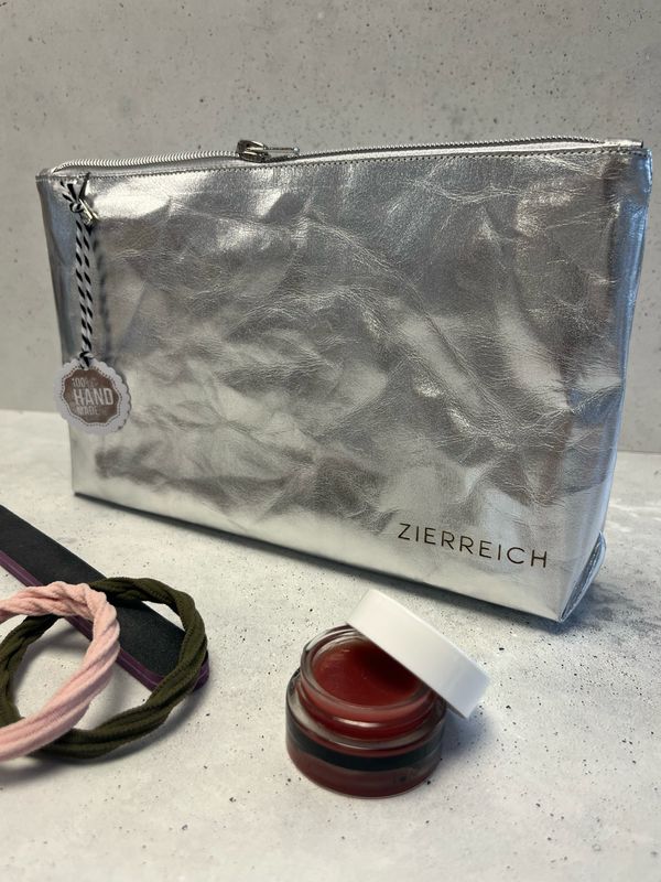 Kosmetiktäschchen / Schminktäschchen / Beauty Bag / Etui /SnapPap / veganes Leder / Kraftpapier in Silber Kosmetiktäschchen / Schminktäschchen / Beauty Bag / Etui /SnapPap / veganes Leder / Kraftpapier in Silber