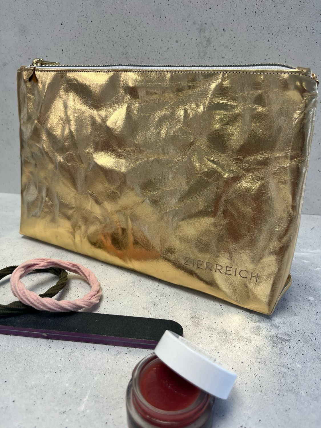 Kosmetiktäschchen / Schminktäschchen / Beauty Bag / Etui /SnapPap / veganes Leder / Kraftpapier in Gold