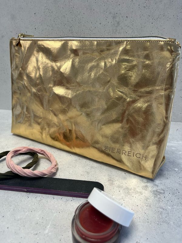 Kosmetiktäschchen / Schminktäschchen / Beauty Bag / Etui /SnapPap / veganes Leder / Kraftpapier in Gold Kosmetiktäschchen / Schminktäschchen / Beauty Bag / Etui /SnapPap / veganes Leder / Kraftpapier in Gold
