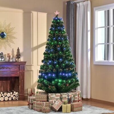 HOMCOM 7&#39; Pre-lit LED Optical Fiber Christmas Tree Artificial Home