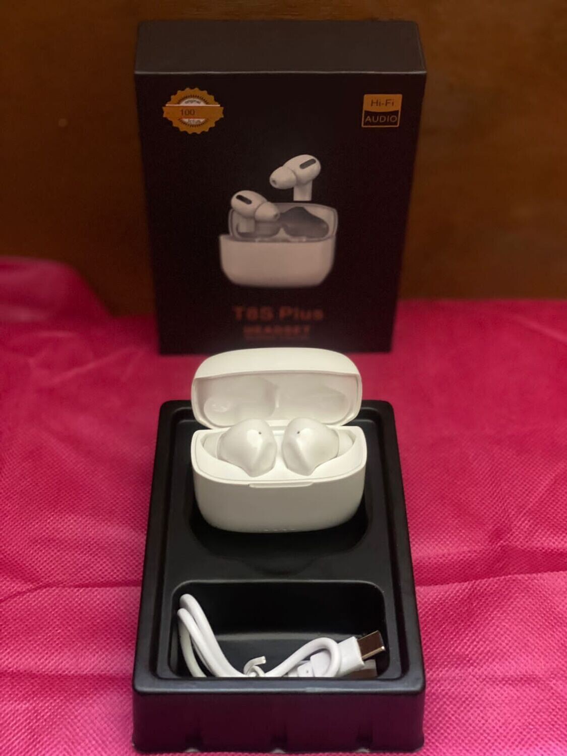 T8s Plus Wireless Sport Headphones V5.1 Semi-In-Ear Earphones Type-C TWS Earbuds App Custom