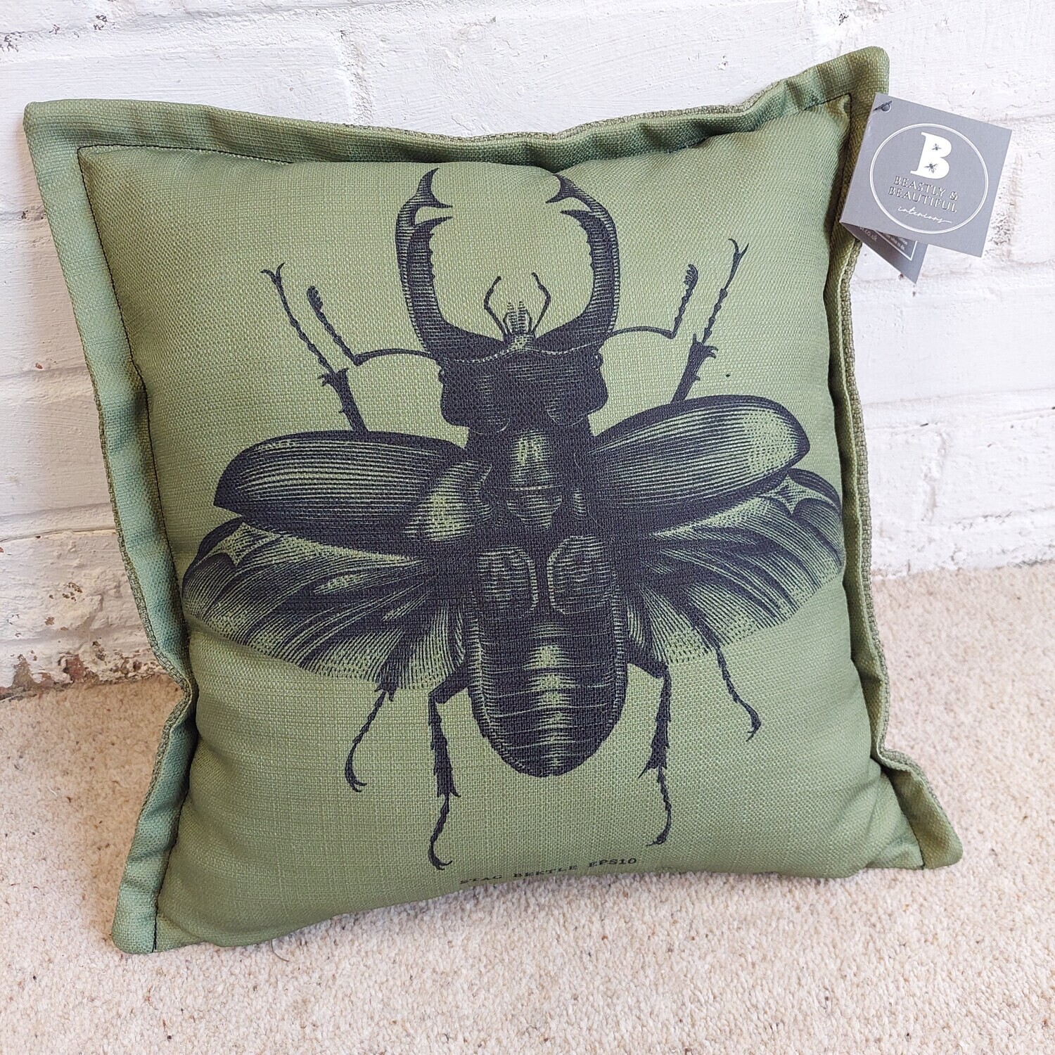 Green Stag Beetle Cushion Cover 16&quot; / 40cm