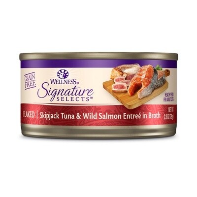 Wellness CORE Flaked Skipjack Tuna &amp; Wild Salmon Entree in broth 79g