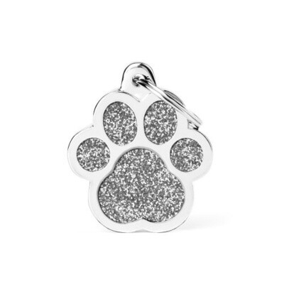 Shine Big Grey Glitter Paw ID Tag