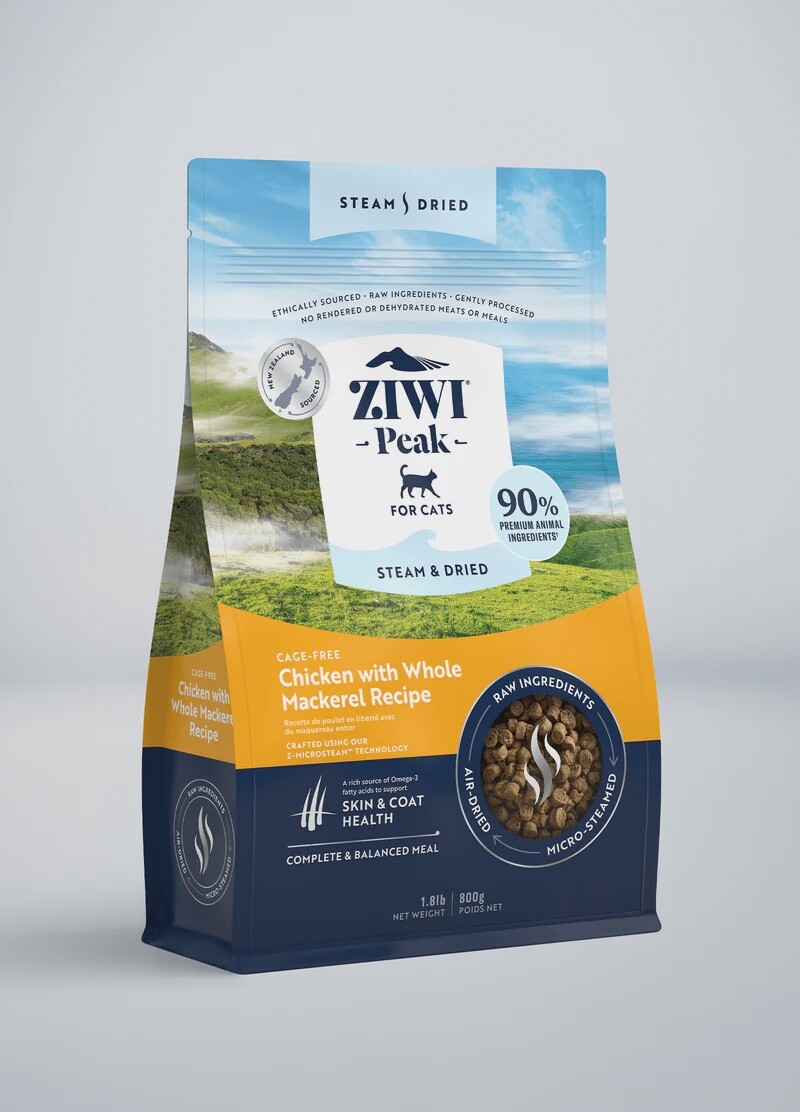Ziwi Peak Steam &amp; Dried - Chicken with Whole Mackerel Cat food Recipe, Size: 800g