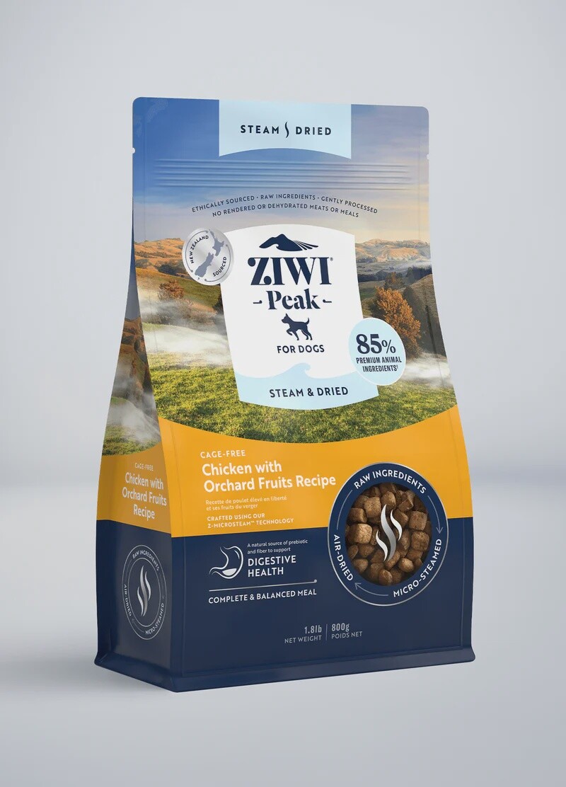 Ziwi Peak Steam &amp; Dried Chicken with Orchard Fruits Dog Food Recipe, Size: 800g