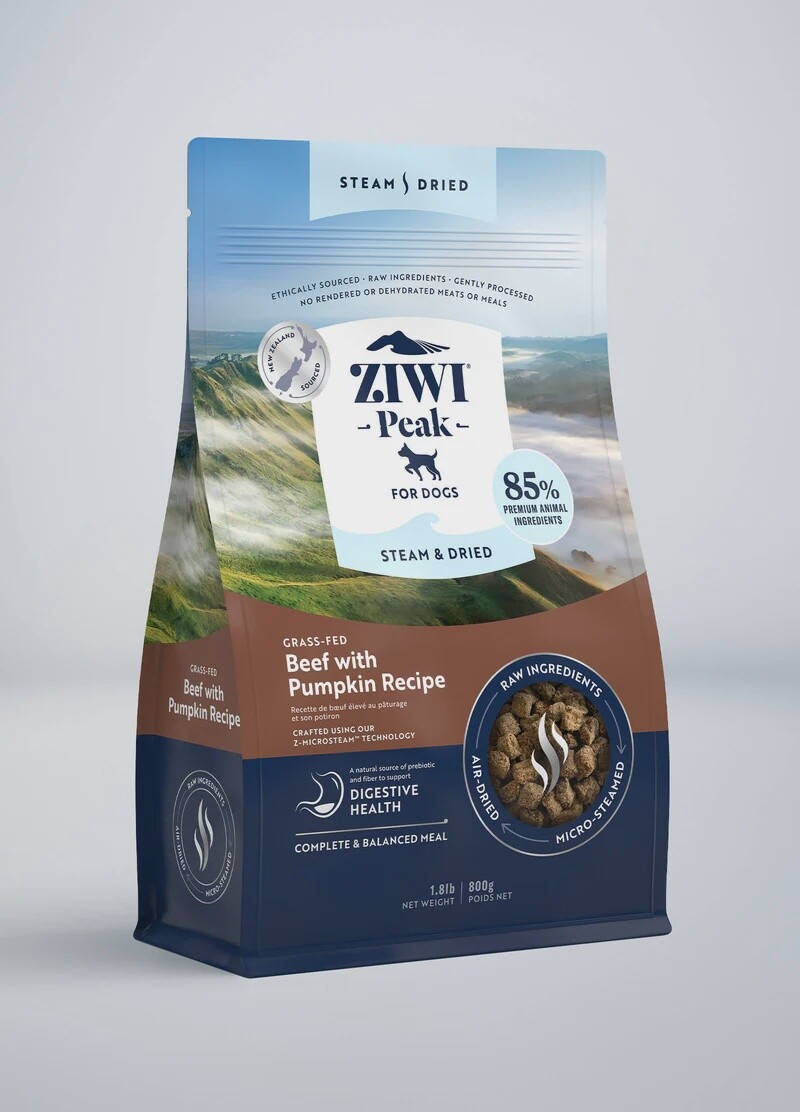 Ziwi Peak Steam &amp; Dried Beef with Pumpkin Dog Food Recipe, Size: 800g