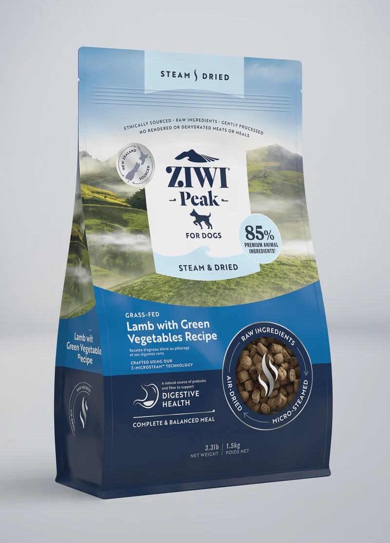 Ziwi Peak Steam &amp; Dried Lamb with Green Vegetables Dog foodRecipe, Size: 800g