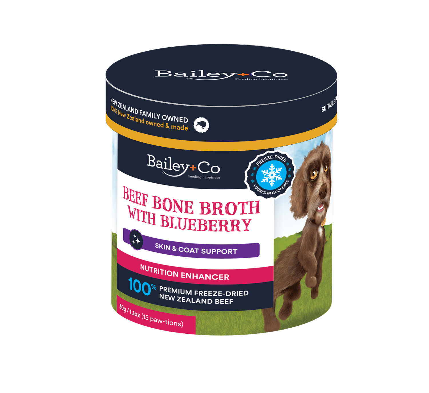 Bailey+Co Beef Bone Broth with Blueberry – Skin &amp; Coat support 30g (15 Paws)