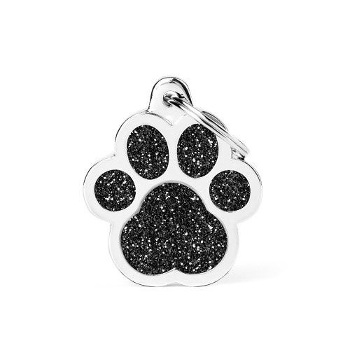 Shine Big Black Glitter Paw ID Tag