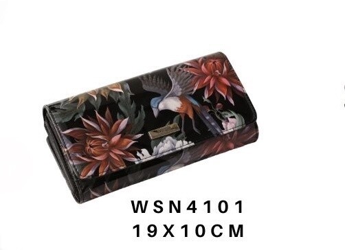 Serenade vintage bird large patent leather wallet WSN4101
