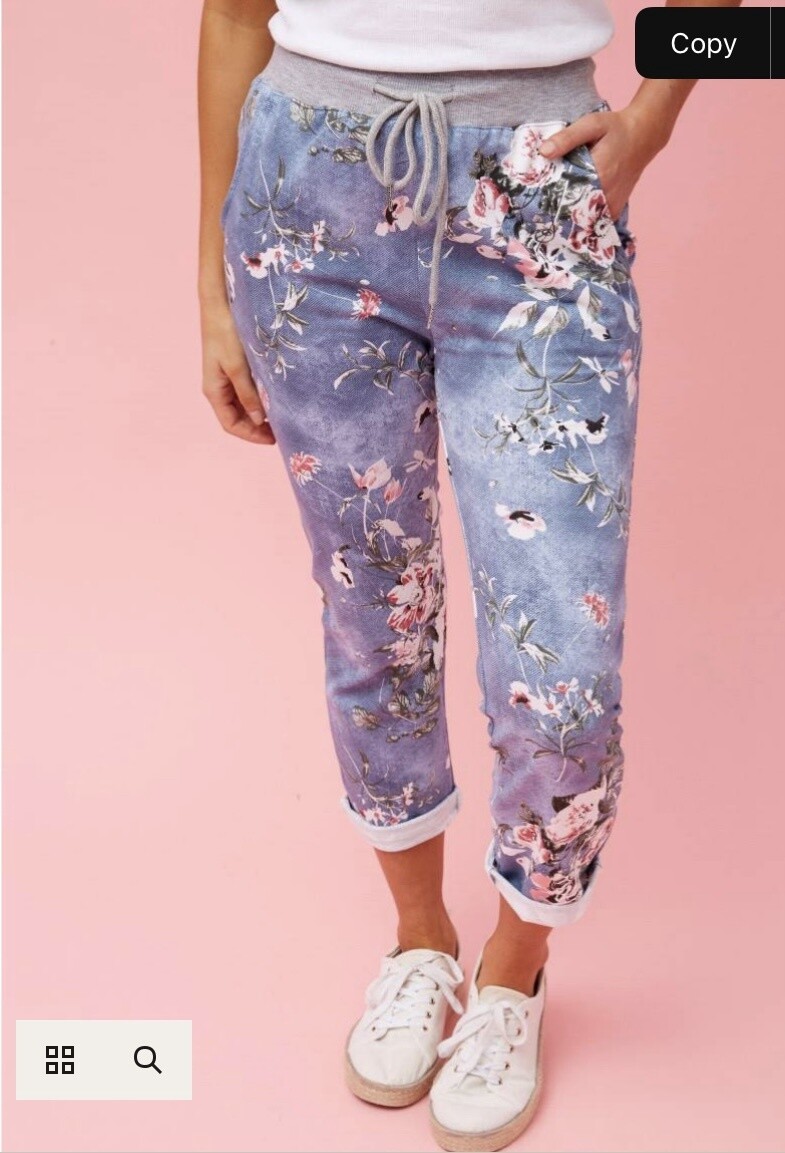 Bottega Moda floral pants P510811, Colour: light denim, Size: 8