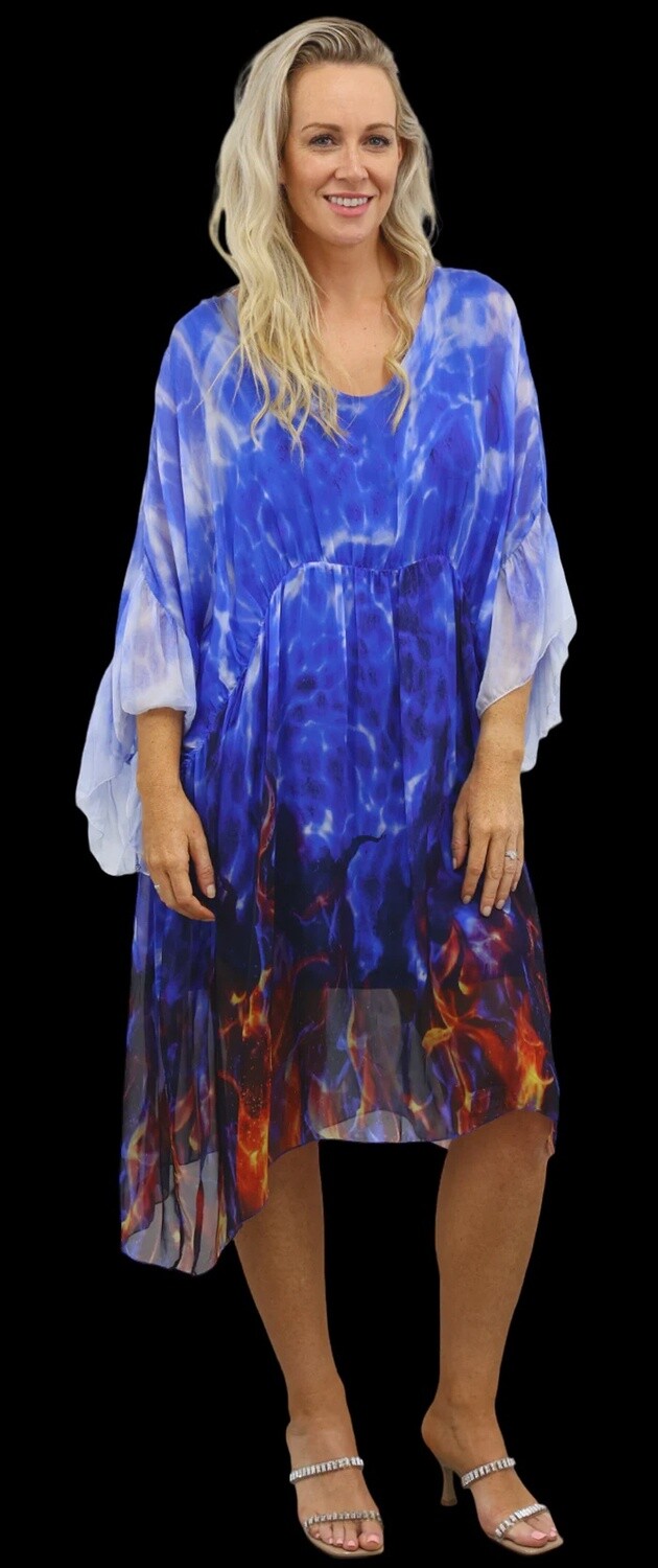 Fabuler Maraya silk dress, Colour: Blue, Size: S/ M