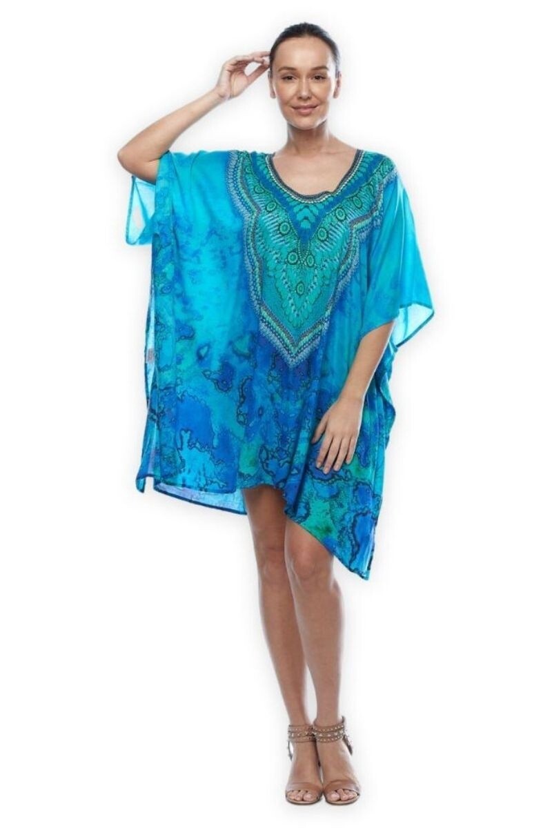 Claire Powell Kaftan Short Cover Up Dress, Color: Reef, one size: One Size