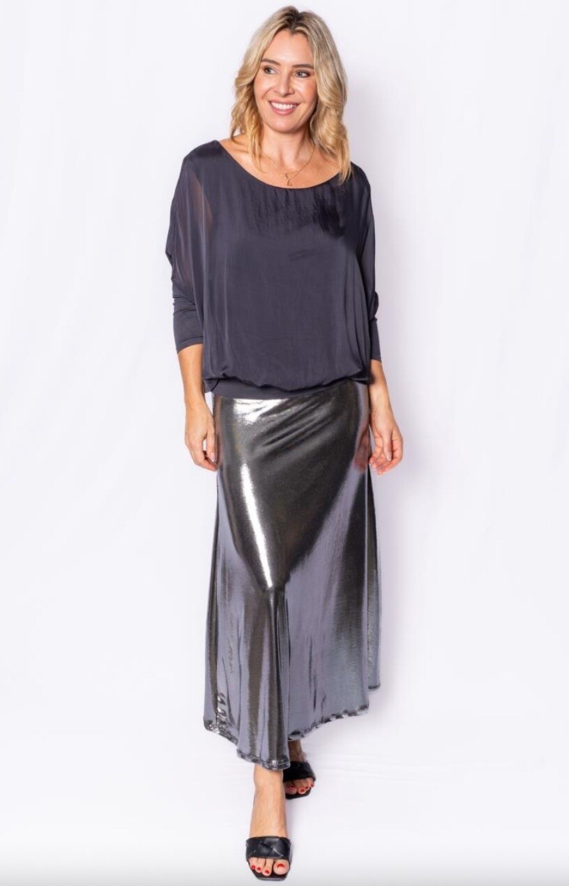 Italian Closet Fontayne Metallic Skirt 6512, Colour: Silver, Size: S/M