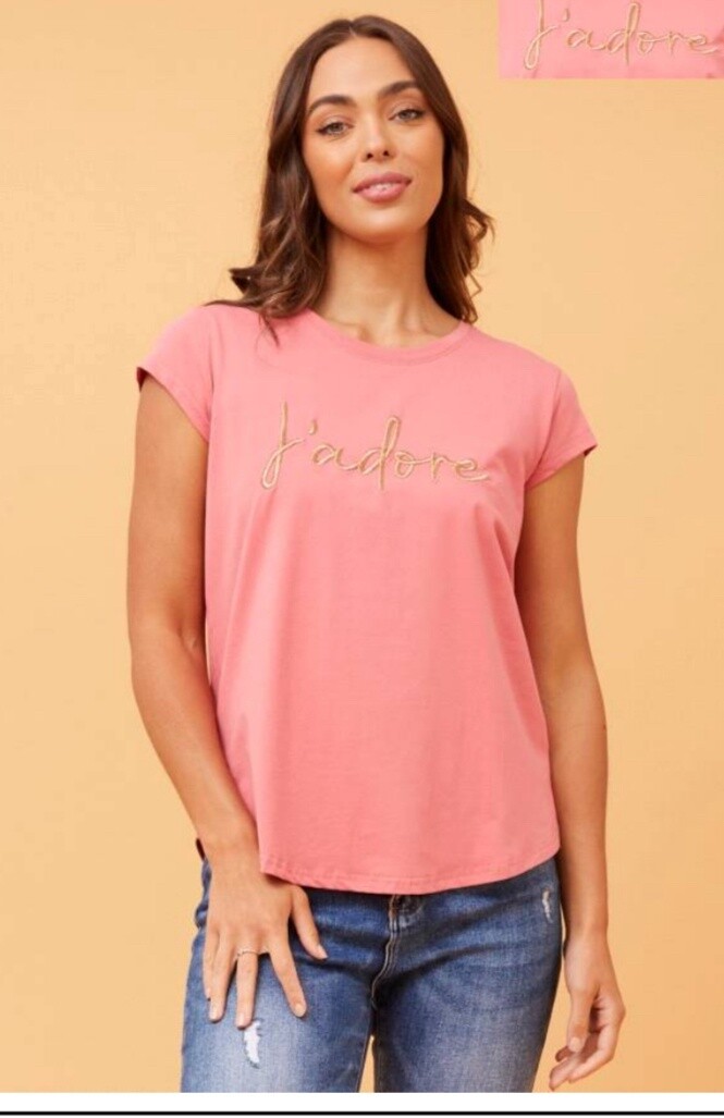 Caroline Morgan J Adore Embroidered Tee T516351, Size: 8, Colour: Rosewood