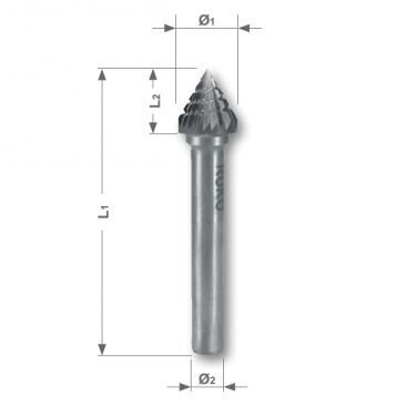 RUKO borfrēze 3 mm cietkausējuma forma J konuss 60° (KSJ)