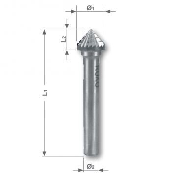 RUKO borfrēze 3 mm cietkausējuma forma K konuss 90° (KSK)