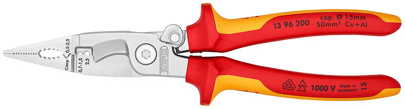 KNIPEX elekromontāžas knaibles 1000V, IEC 60900  DIN EN 60900, 200 mm, 1396200