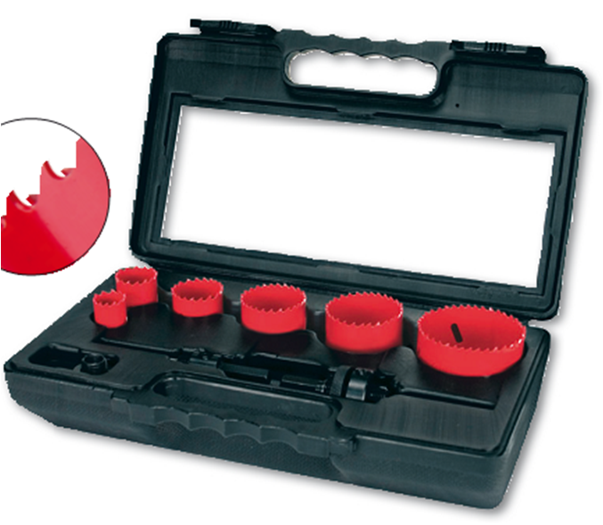 RUKO Terrax bimetāla kroņurbju (22,29,35,44,51,68mm) un turētāju (A2,A4) komplekts plastmasas kastē RUKO Terrax bimetāla kroņurbju (22,29,35,44,51,68mm) un turētāju (A2,A4) komplekts plastmasas kastē