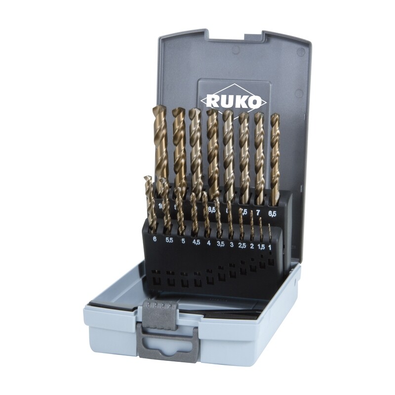 RUKO Spirālurbju komplekts DIN 338, tips VA, HSSE-Co5, plastmasas kārbā, 19 gab. RUKO Spirālurbju komplekts DIN 338, tips VA, HSSE-Co5, plastmasas kārbā, 19 gab.
