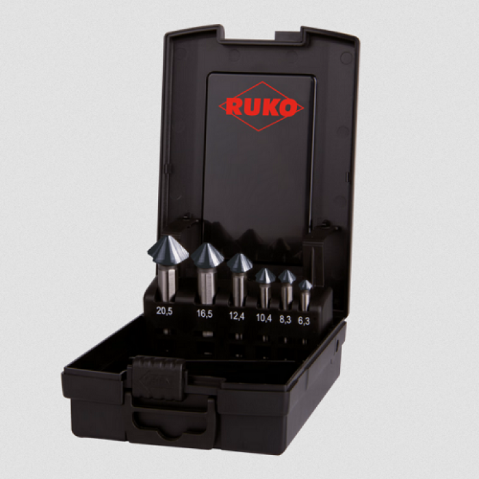 RUKO Zeņķeru komplekts HSSE-Co 5 RUnaTEC, 6.3-20.5mm, DIN 335, C tips, 90 °, plastmasas kārbā, 6 gab. RUKO Zeņķeru komplekts HSSE-Co 5 RUnaTEC, 6.3-20.5mm, DIN 335, C tips, 90 °, plastmasas kārbā, 6 gab.