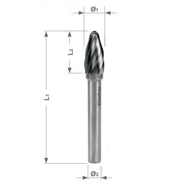 RUKO borfrēze 12 mm cietkausējuma forma F (RBF) ALUMĪNIJAM