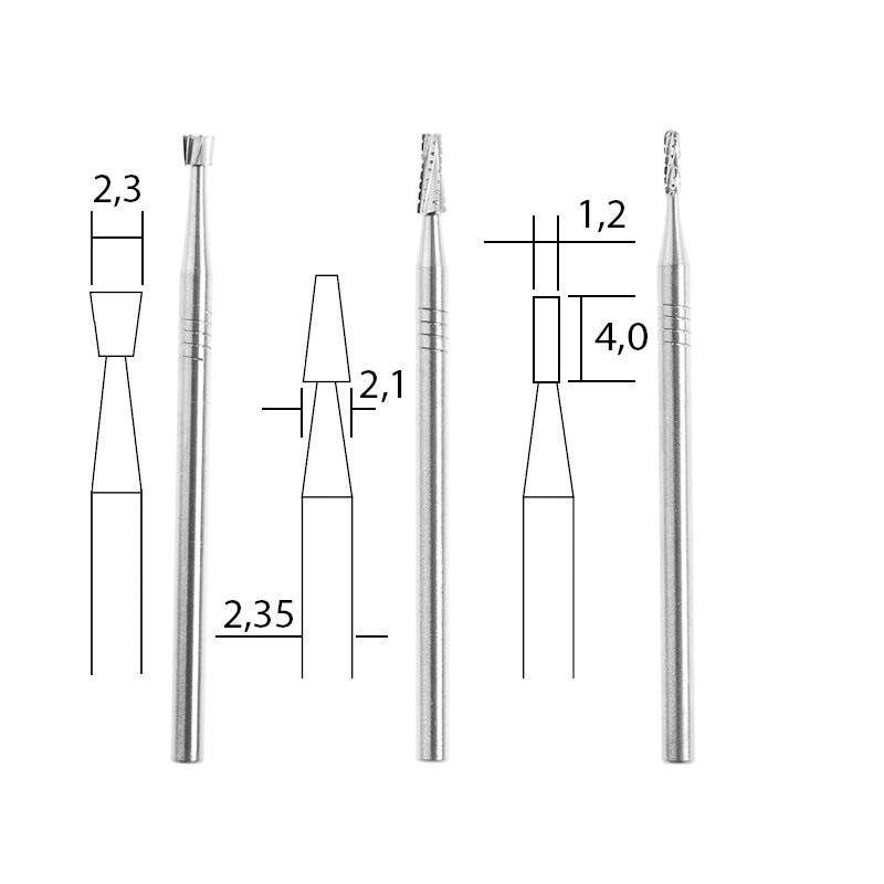 Cietkausējuma borfrēzes 1.2/2.1/2.3 mm, komplekts, 3 gab, PROXXON MICROMOT System, smalkmehāniķiem
