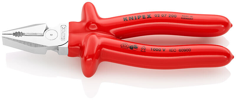 KNIPEX kombinētas plakanknaibles 63HRC, 1000V DIN ISO 5746, IEC 60900, DIN EN 60900, 200 mm, 0207200 