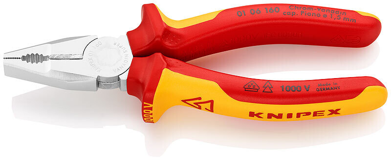 KNIPEX Kombinētas plakanknaibles 64HRC, 1000V DIN ISO 5746  IEC 60900  DIN EN 60900, 160 mm, 0106160 