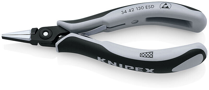 KNIPEX Plakanknaibles precīzās satverošās elektronikai ESD (antistatiskas) DIN ISO 9655, 130 mm, 3442130 ESD