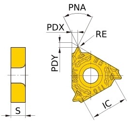 MITSUBISHI MATERIALS plāksnīte 19vij./'' MMT16ER190BSPT-S VP15TF, BSPT 55°, pilns profils, M-klase ar 3-D skaidu lauzēju