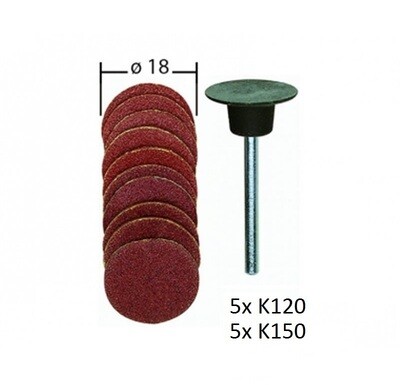 Slīpēšanas diski no smilšpapīra 18mm 10gb, ar turētāju, komplekts, PROXXON MICROMOT System, art. 28 982