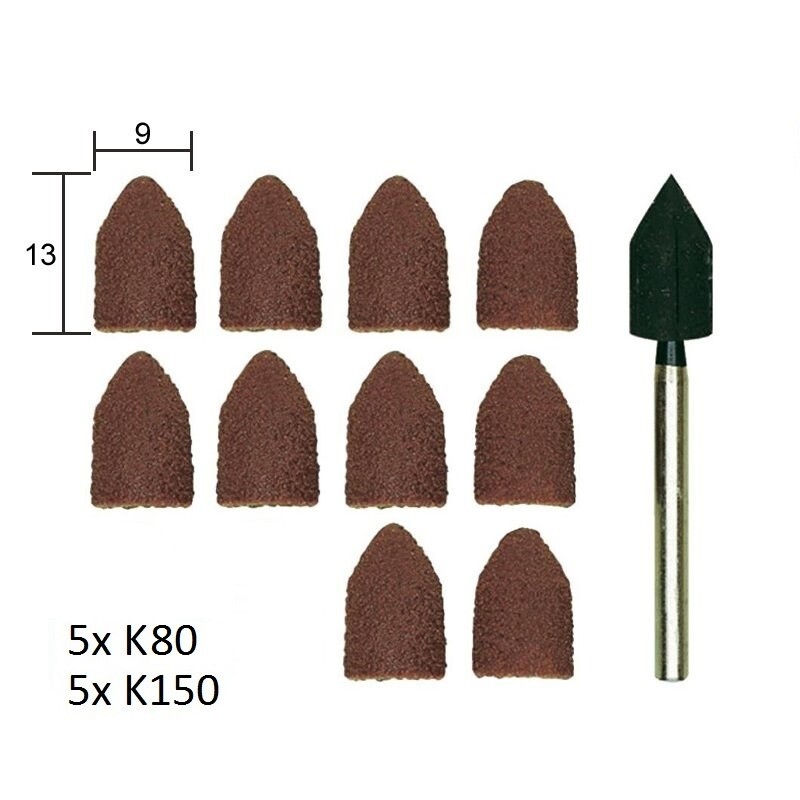 Slīpēšanas uzgaļi no smilšpapīra 9x13mm, 10gb, ar turētāju, komplekts, PROXXON MICROMOT System, art. 28 987
