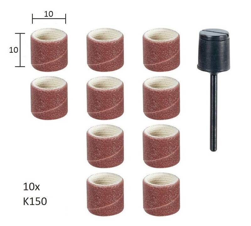 Slīpēšanas uzgaļi no smilšpapīra 10x10mm, 10gb, ar turētāju, komplekts, PROXXON MICROMOT System, art. 28 980