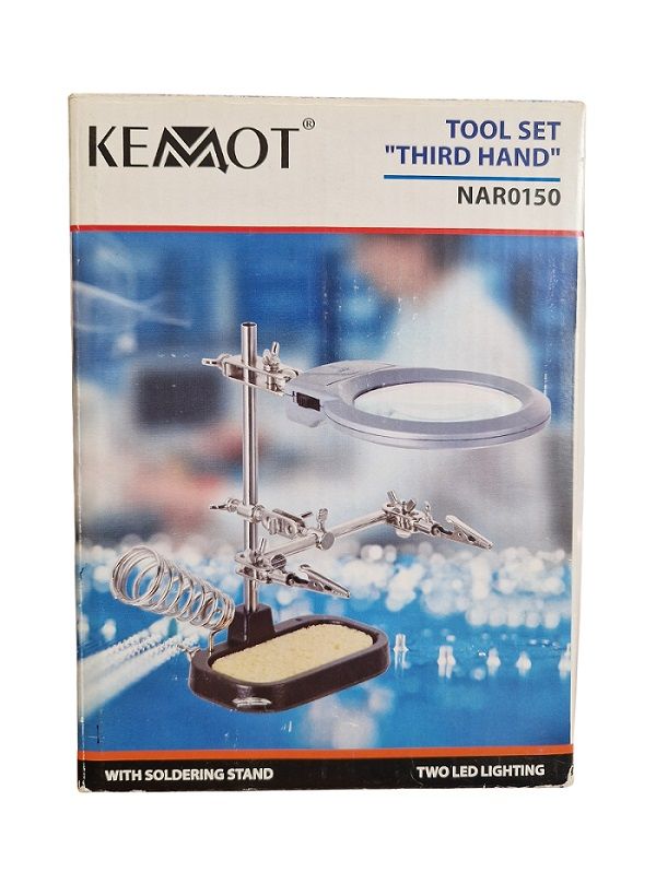 KEMOT NAR0150 KEMOT NAR0150 "trešā roka" lodēšanas statīvs ar divām skavām, lodāmura turētāju un LED palielināmo stiklu, 0,4 W, 4,5 V