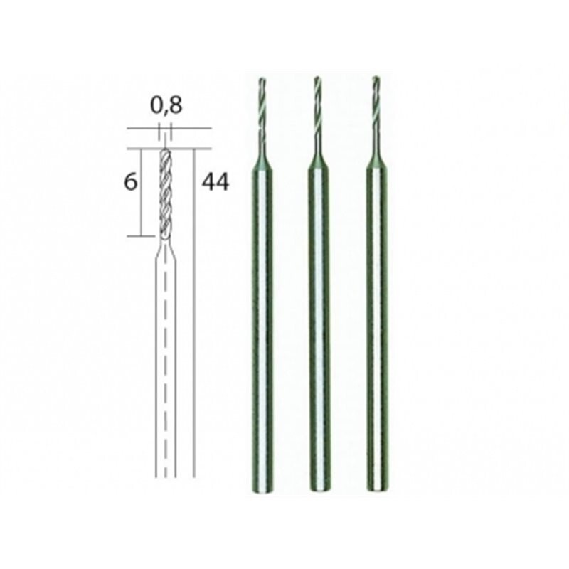 HSS 0.8mm spirālurbji, komplekts no 3 gab, PROXXON MICROMOT System, smalkmehāniķiem, art. 28852