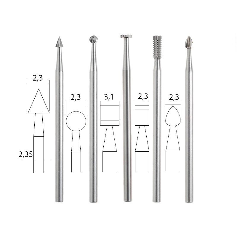 Volframa-vanādija borfrēzes 2.3/3.1 mm, komplekts, 5 gab, PROXXON MICROMOT System, smalkmehāniķiem, art. 28710 Volframa-vanādija borfrēzes 2.3/3.1 mm, komplekts, 5 gab, PROXXON MICROMOT System, smalkmehāniķiem, art. 28710