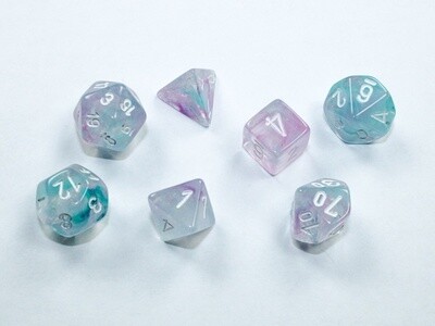 &quot;Nebula® Wisteria/White&quot; Glow in the Dark Mini-Dice Set