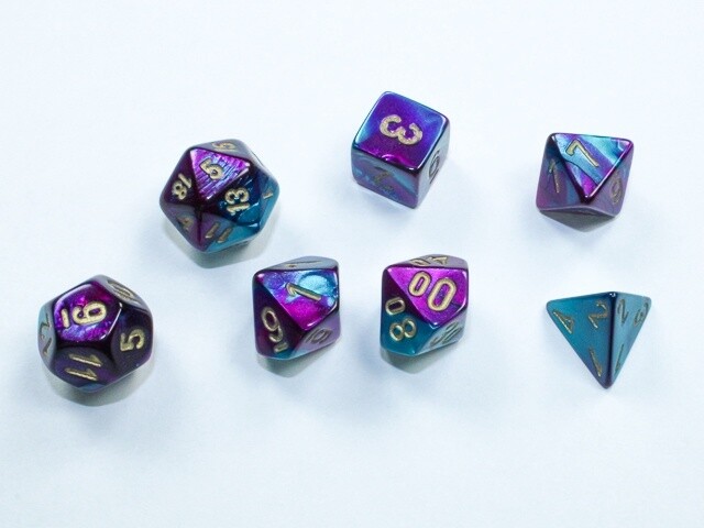 Ensemble de mini-dés « Gemini® Violet-Sarcelle/Or »