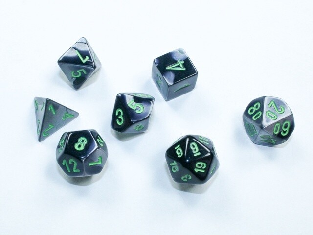 Ensemble de mini-dés « Gemini® Noir-Gris/Vert »