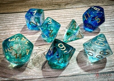 &quot;Nebula® Oceanic/Gold&quot; Glow in the Dark Dice Set