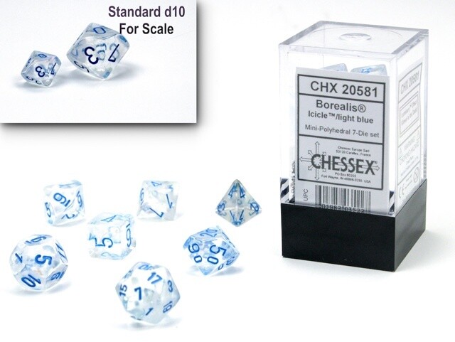 “Borealis Icicle/Light Blue” Glow-in-the-Dark Mini-Dice Set